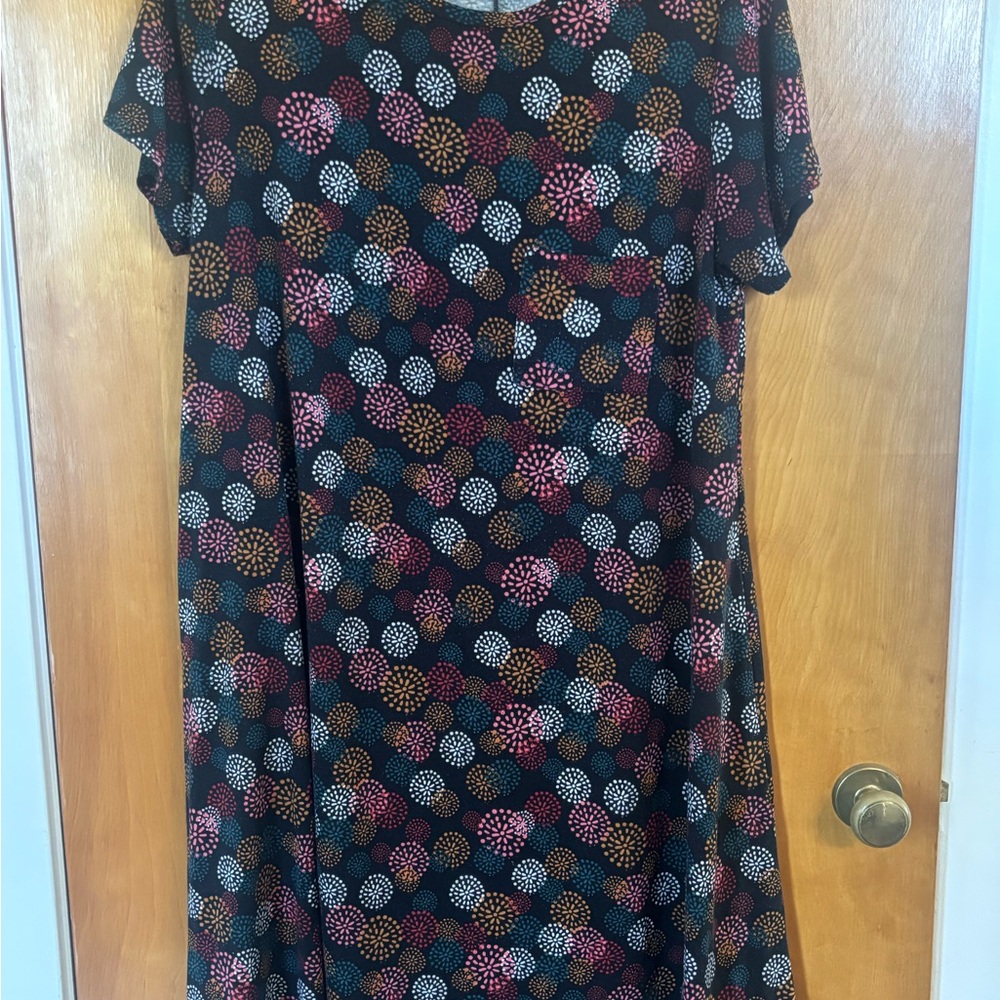 Circles Polka Dot Women's LuLaRoe Carly Swing Dress XL pink, teal, black